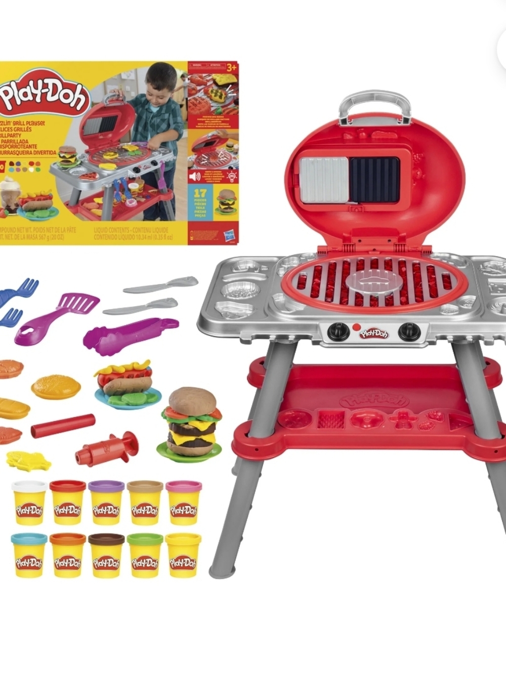 Play-Doh Sizzlin' Grill Playset with Lights & Sounds, 17 Accessories, Play Kitch